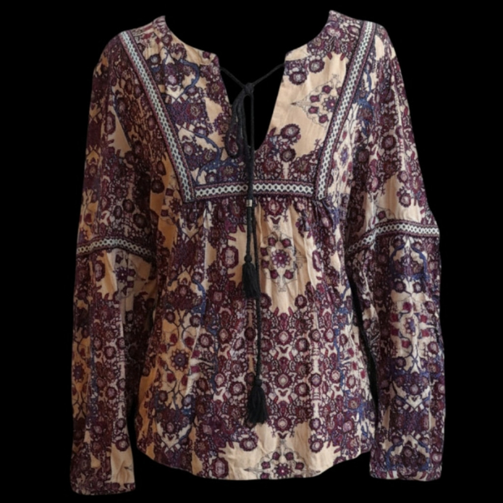 Daniel Rainn Beige & Burgundy Floral Blouse